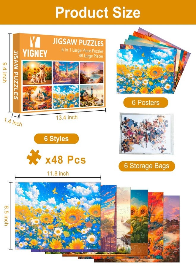 Yigney 6 Pack 48 Large Piece Jigsaw Puzzles for Seniors Alzheimer Products for Elderly Dementia Activities Memory Game for Patients in Nursing Home with Storage Box - Image 2